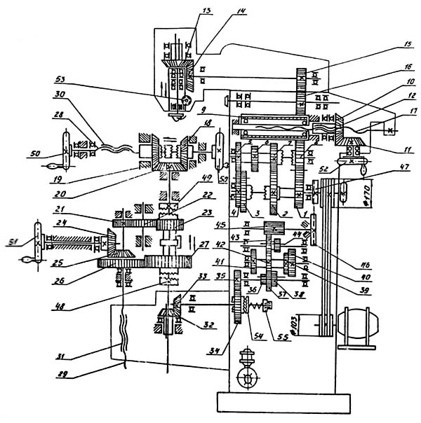 Схема кінематична універсального фрезерного верстата ФС-250